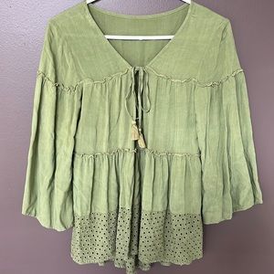 light green, peasant shirt, medium, brand unknown